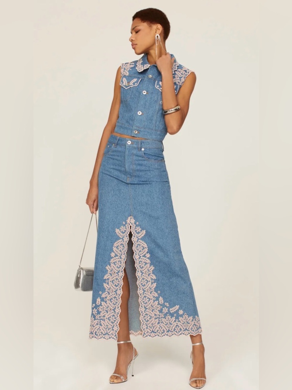 NEW! Driftwood ⭐️ Serena Embroidered Denim Maxi Skirt Western NWT Boho